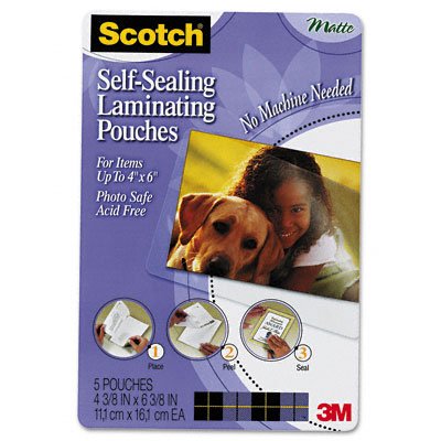 o Scotch o - Self-Sealing Laminating Pouches, 9.6 mils, 4 x 6, 5/Pk