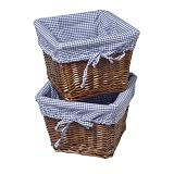Set of 2 Cherry Baskets with Navy Liners- 10.5x10.5