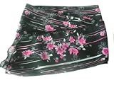 Sash Belt / Hair tie / Scarf Black with Fuchsia & Gray Floral