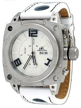 Adee Kaye #AK7270-M Men's Stainless Steel Leather Strap Oversize Chronograph Watch