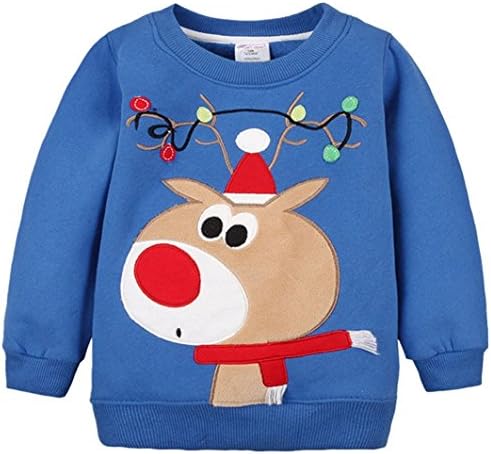 Baby Boys Santa Claus Sweater Kids Christmas Jumper Toddler Hoodies for Girls (Blue,2-3T)