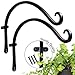 Curved Hooks and Handmade Forged Plant Bracket Wall with Triangular Fixers (2 Pieces - 12 inch) More Stable Robust and Durable Black Hooks