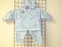 Cpk43, Knitted on Hand Knitting Machine Then Finished By Hand Crochet Infant Boys Outfit, Containing Blue Chenille with Denim Cotton Tweed Cardigan Sweater, Hat Set Trimmed with Star American Flag