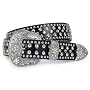 Punched-in Silver Studded Rhinestone Leather Belt with Western Rhinestone Belt Buckle