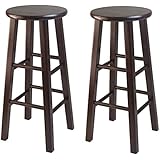 Winsome 29-Inch Square Leg Bar Stool, Antique Walnut, Set of 2