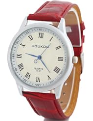 2013newestseller Mens Womens Casual Classic Round Face Synthetic Leather Wrist Quartz Watches Red