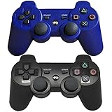 Findway Wireless Bluetooth Controllers for PlayStation 3 PS3 Double Shock (1 Black and 1 Blue)