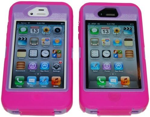 Iphone 4 4S Three Layer Case Hot Pink and Purple - Comparable to Otterbox Defender + 1 Cool Colors USB charger cord for iphone & Silicon Braclet