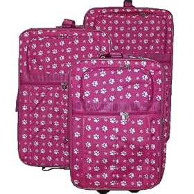 3 Piece Luggage Set - Raspberry with White Paw Prints
