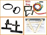 Bundle - (4 Items): Heavy Duty Exercise Resistance Workout Bands + Personal Body Fat Tester Caliper Analyzer + Set of Work Out Push Up Stands + Negative Ion Fitness Watch