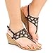 Twisted Women's Riley Faux Suede Cutout Gladiator T-strap Low Wedge Sandal with Rhinestones