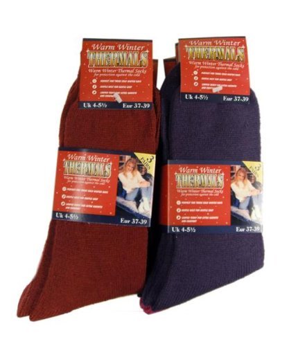 6 Pair Womens Thermal Socks Assorted Colours Size 4-6