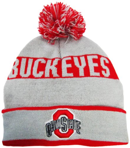 Hat ohio Pom with beanie State Beanie Cap state pom Cuffed hat Grey/Red / Knit  Ohio Buckeyes