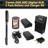 Canon EOS 60D Digital SLR 2 Pack Battery Kit Includes 2 Extended Replacement LP-E6 (2600 mAH) Battery + 2 Ac/Dc Rapid Travel Battery Charger + 67