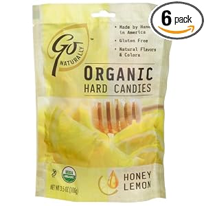 GoNaturally Organic Honey Lemon Gluten Free Hard Candies, 3.5-Ounce Bags (Pack of 6)