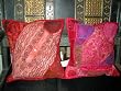 2 Red Pink Vintage Gujrati Embroidered Sari Toss Pillow Cushion Covers