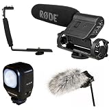 Rode VideoMic Directional On-Camera Condenser Shotgun Microphone with Deadcat Windshield, Polaroid CVL-18 Studio Series Camcorder Video Light, and Camcorder/DSLR Camera Shoe Bracket Kit