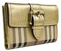 Burberry Haymarket Coated Canvas Gold Leather Credit Purse 3207026