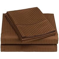 Renaissance Collection 600-Thread-Count Woven Cotton Stripe California King Sheet Set, Chocolate