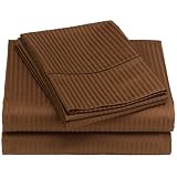 Renaissance600Thread-CountWovenStripeQueenSheetSet,Chocolate