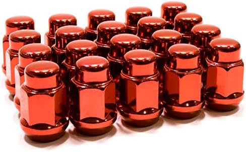 20pc Red Lug Nuts | 7/16" Thead Pitch | for Acorn Cone Seat Rims Wheels | Bulge