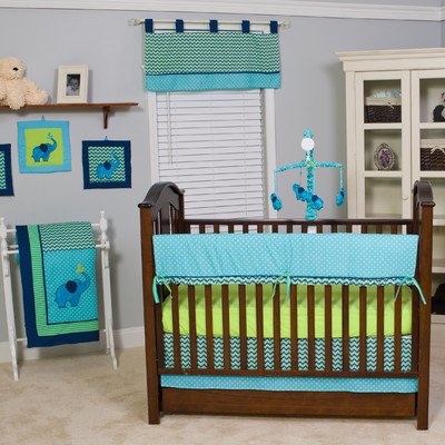 Pam Grace Creations Zigzag 10 Piece Baby Crib Bedding Set, Teal/Lime