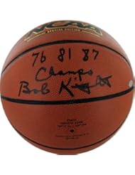 NCAA Indiana Hoosiers Bob Knight Autographed Basketball with "76,81,87 Champs" Inscription, Brown