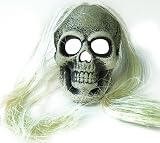 Led White Skull With Hair Scary Halloween Costume Mask Prop