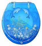 Tools & Hardware : American Trading House HYPL-120 Polyresin Toilet Seat with Chrome Hinges 17 Inch Twin Dolphins in Blue Sea
