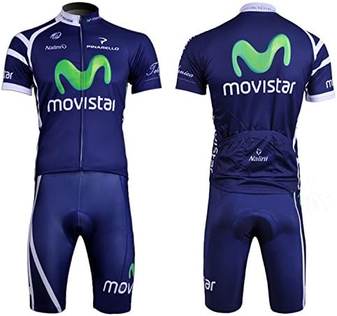 2014 Outdoor Sports Pro Team Kids Short Sleeve Movistar Blue Cycling Jersey and Shorts Set (Bib suit, S)