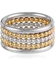 Sterling Silver Three-Row Two-Tone Rhodium and Yellow Gold Plated Ring