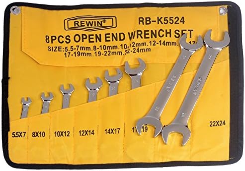 REWIN RB-K5524 8 Pcs Metric Open End Ratcheting Angel Wrench Set Silver