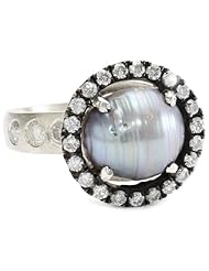 Jordan Alexander "Slice" Silver and Exterior Tahitian Pearl Slice and Diamond Ring, Size 7