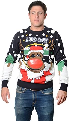 RWB Unisex RUDE-DOLF Ugly Christmas Sweater Navy, X-Large