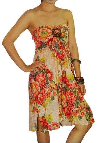 New Bohemian Styles - Women's Flower Pattern Lightweight Cotton Sun Dress, Multi