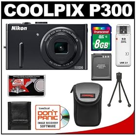 Nikon Coolpix P300 12.2 MP Digital Camera (Black) with 8GB Card + Battery + Case + Accessory Kit
