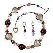 Necklace - N132 - Murano Style - Round, Oval and Heart Beads + Matching Earrings ~ Amethyst and Copper