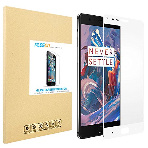 OnePlus 3 Screen Protector, PLESONÂ® [Full Coverage] OnePlus 3 Tempered Glass Screen Protector, [Edge to Edge] [Case Friendly] 9H/Bubble Free, Glass Screen Protector for OnePlus 3 - Lifetime Warranty