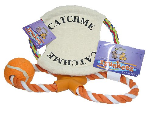 Dog Toy Lot — Rope Ring Catch Me & Rope Tug Toy Orange
