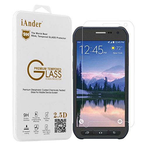 iAnder Samsung Galaxy S6 Active Screen Protector - Premium Tempered Glass Screen Protector for Samsung Galaxy S6 Active - 0.3 mm thickness / 2.5D Rounded Edge / Industry 9H Hardness with Oleophobic Coating - HQ Clarity and Maximum Touchscreen Accurac