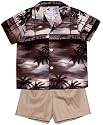 Night Time Surf Boy's Hawaiian Aloha 2 Piece Cabana Set in Khaki