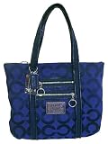 Coach Cobalt Blue Signature Poppy Op Art Glam Large Tote Bag