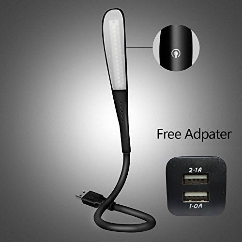 Heeda USB Reading Lamp with 14 LED （Free Adapter Included）Mini Portable Light for Studying with Flexible Gooseneck, 3 Dimmable Brightness, Touch Control, Best for Tablets, Laptops, Power Bank- Black