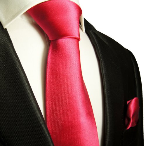 Krawatten Set 2tlg 100% Seide dunkel pink uni Seidenkrawatten mit Einstecktuch