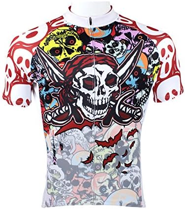 QinYing Mens Colorful Halloween Ghost Skull Cycling Jersey Shorts set
