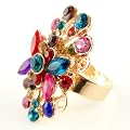 Rainbow Vintage Oval Flower Rhinestone Crystal Adjustable Cocktail Ring
