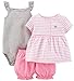 Carter's Baby Girls' 3 Piece Striped Romper Set (Baby), Pink/White, 9 Months