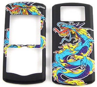 Blackberry Pearl 8100/8110/8120/8130 3D Embossed, Blue/Purple/Yellow Dragon, Black Hard Case/Cover/Faceplate/Snap On/Housing/Protector
