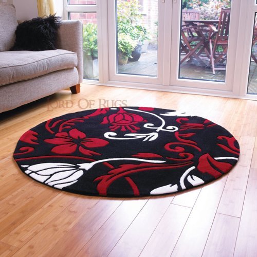 Round Damask Heavy Quality Red Cream Colour Rug Carpet 135 x 135 cm (4'6
