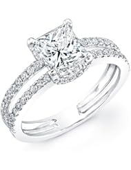 certified 2.00 ct princess cut diamond wedding engagement anniversary bridal ring set band